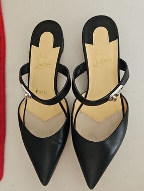 Christian Louboutin Black Choc Lock Point Toe Flat Mule